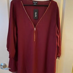 NWT City Chic size Large (20) Maroon/Merlot zip blouse